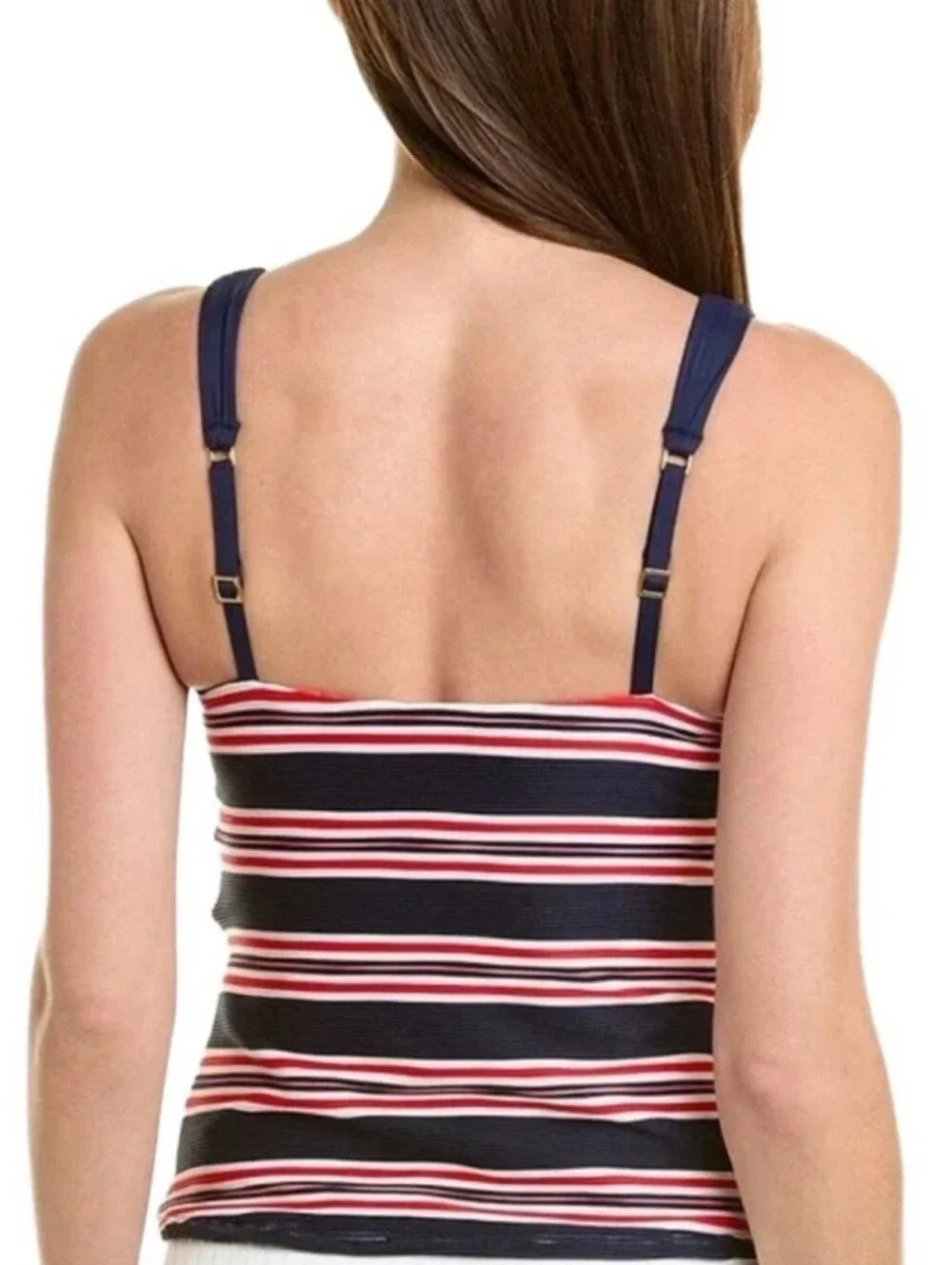 LA Blanca Sailor Stripe Lace-Up Tankini Top Sexy Fit Indigo Multi Sz 8 NWT